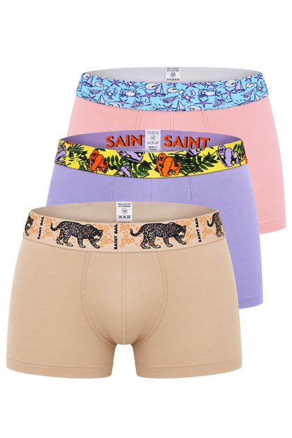 Pamuklu Likralı Esnek Kumaşlı Baskılı Renkli Desenli 3'lü Set Erkek Boxer