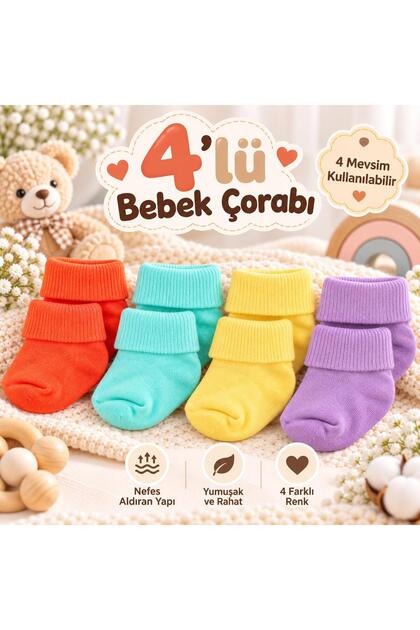 4-Piece Bamboo Baby Socks, Newborn Baby Socks, Girls Boys, White Pink Ecru