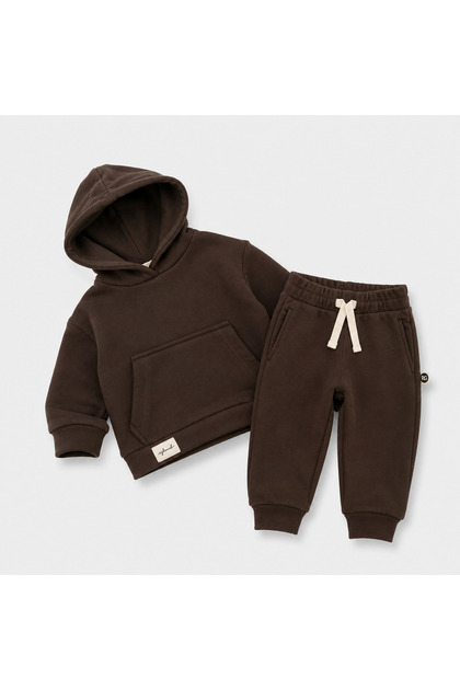Baby 3 Threaded Hooded Tracksuit Set Brown 6 Months–4 Years | Rg399