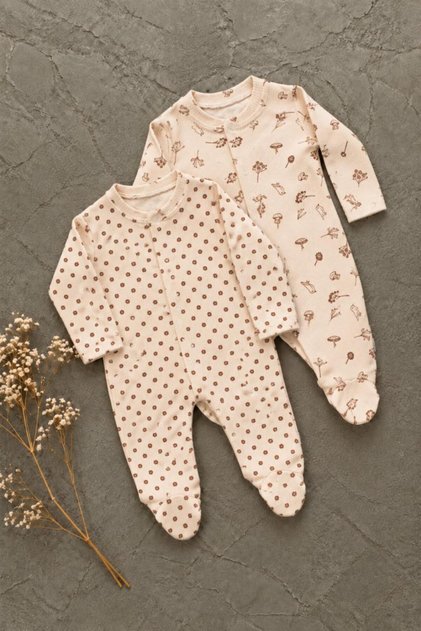 Baby Girl 2-Piece 100% Cotton Patterned Newborn Jumpsuit Set | Snap Fastener | 0-3-6 Months |