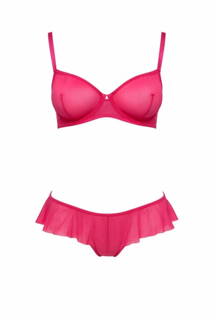 Tulle Transparent Underwire Bra and Flared Brazilian Panties Set