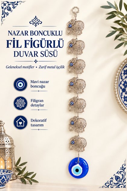 Nazar Boncuğu Zamak 7 Li Fil Dantel Desen