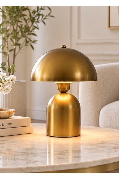 Modern Burry Abajur Masa Lambası Metal Gövde Tasarım Ürün Eskitme Gold Sarı