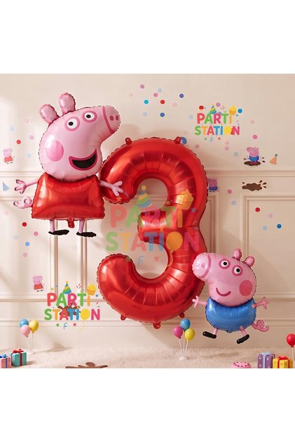 Peppa Pig Concept 3 Year Old Balloon Set Pink Pig Peppa Pig George Theme Birthday Foil Balloon Set