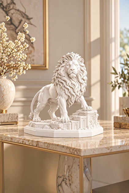 Aslan Figürlü Dekoratif Heykel Biblo Güç Temalı Masaüstü Dekor Objesi 15 cm