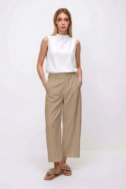 Kadın Pantolon Barrel Pantolon Cloutte Pantolon Yüksek Bel Şık Boyfriend Geniş Paça Vizon Kumaş Pantolon