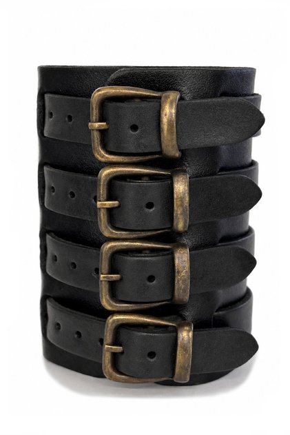 Leather Bracelet,Handcrafted,Black Men's Bracelet with Four Straps