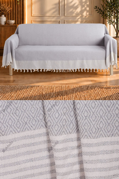 Natural Buldan Work Arms Knitted Sofa Sofa Bed Seat Cover 180x300 Large Size Cotton Woven-lightgrey