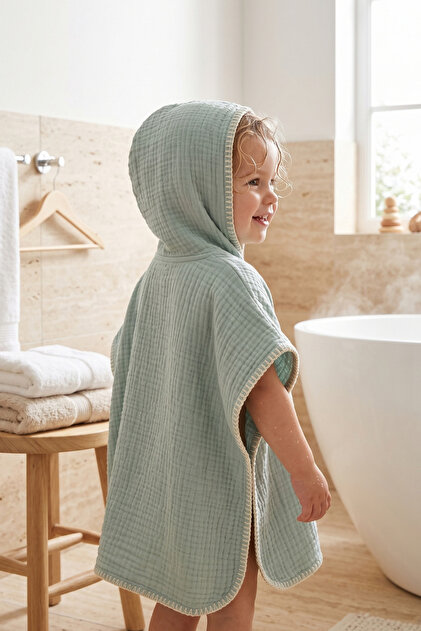 Baby / Child Poncho / 4 Layers with Shepherd Stitching & Muslin - Mint Green