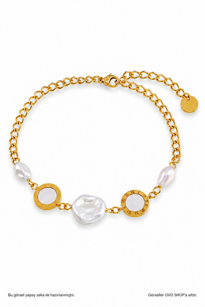Natural Pearl Formed Look Gold 316L Stainless Steel Bracelet