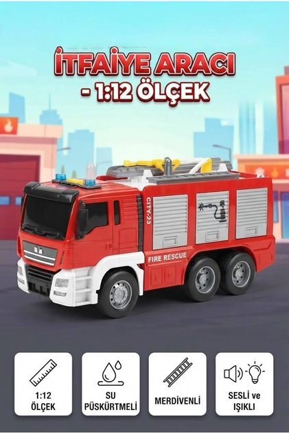 1:12 Scale Realistic Design Toy Fire Truck with Sound, Light and Water Spray and Ladder