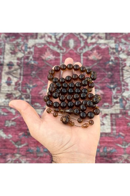 New Faturan Prayer Beads, Number of Beads 51, Bead Size 12mm, Prayer Beads with a Prayer Verse, Deep Brown Color with a Translucent Effect.