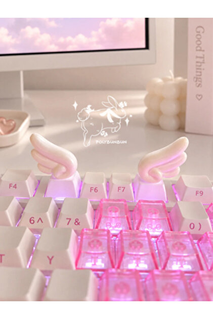 Melek Kanatlı Keycap 2 Adet Beyaz Cherry MX + Girişli