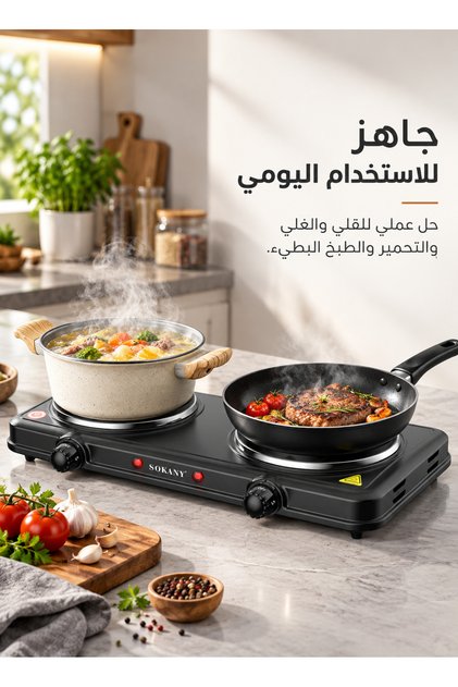 SK-5107 Double Electric Hot Plate 2000W, 2-Burner Portable Stove with 5 Temperature Control Levels, Heat-Resistant Easy-Clean Surface, Compact and Durable Design