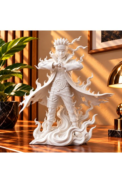 Naruto Figür - 3D Baskı Dekoratif Anime Heykeli - Chakra Efektli Masaüstü Objesi (Beyaz) Anka3DBaskı