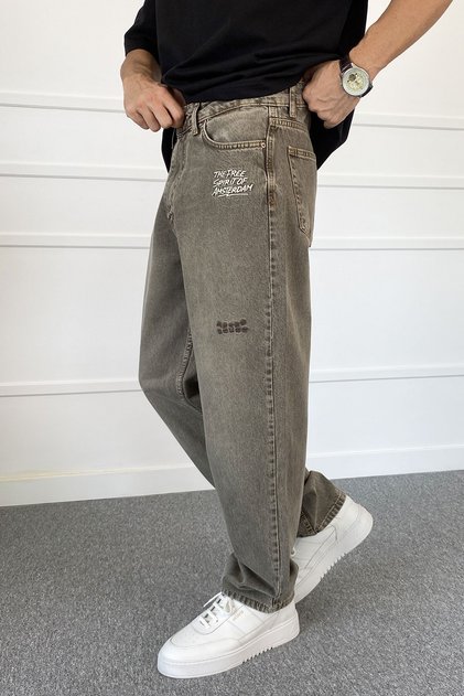 Eskitme Nakışlı Yıkamalı Regular Kalıp Denim Jean Kot Pantolon
