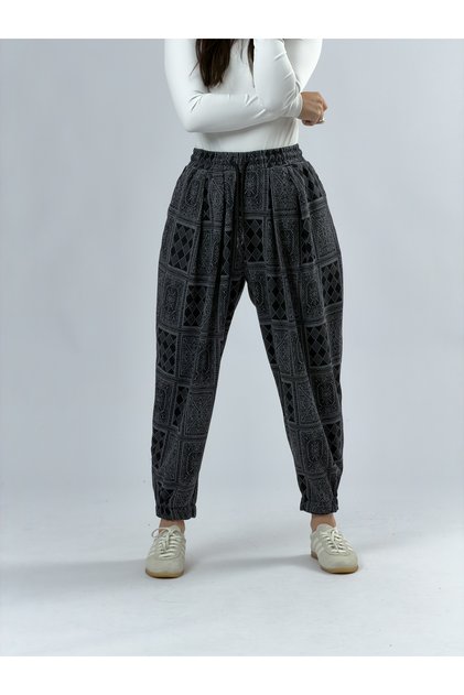 Women's Poker Patterned Pleated Jogger Baggy Pants Coc2099