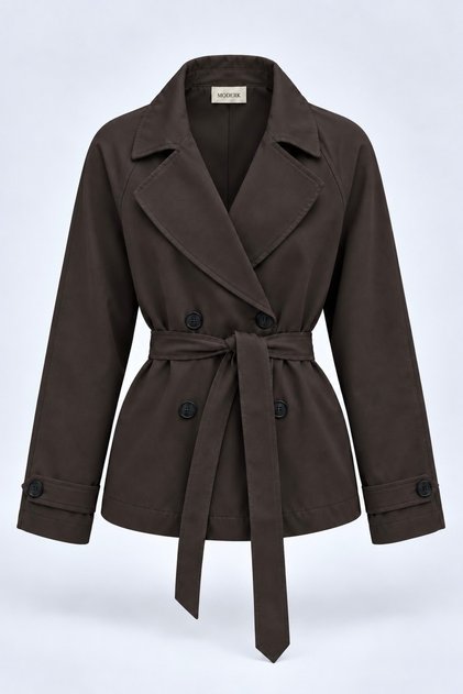 Stradi Belted and Draped Trench Coat Lined Trench
