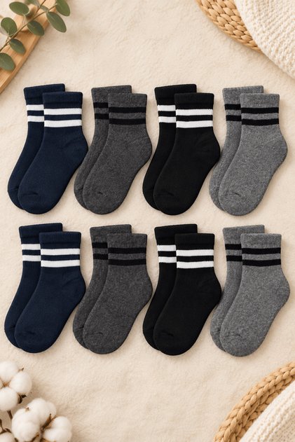 8 Pairs of Toeless Striped Winter Thick Terry Children's Socks