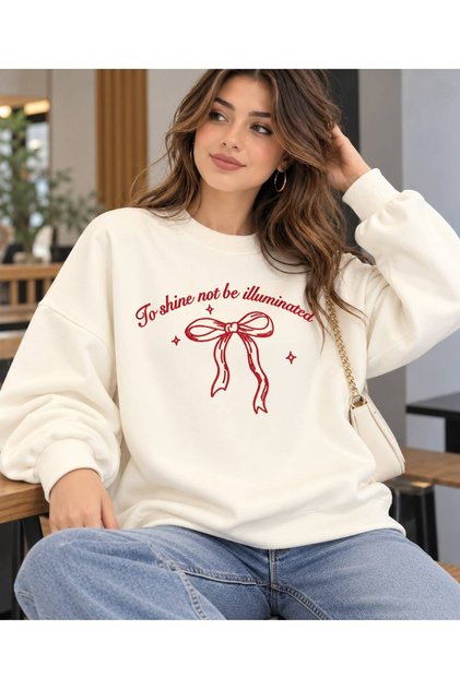 (3 İPLİK) To Shine Baskılı Oversize Bisiklet Yaka Sweatshirt