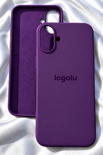 iPhone 16 için Kılıf Lansman Logolu İçi Yumuşak Kadife 16 kılıfı silikon DERİN MOR