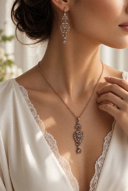 Authentic Design Necklace and Earring Set with Zircon Stones