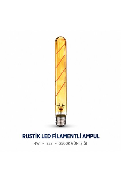 T185 Rustik LED Filament Ampul 4W E27 2500K Gün Işığı Amber Vintage Edison Dekoratif Ampul - Uzun İnce LED Ampul