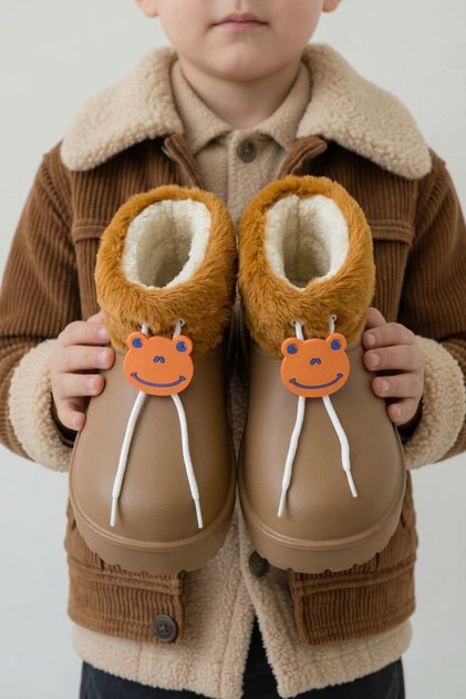 Children's Waterproof Faylon Rain Boots with Sheepskin Inside 3 cm Byndumfayki̇ds
