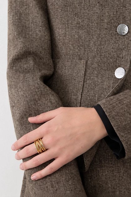 Thin Striped Multi-Row Ring - Gold