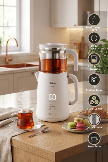 Demia Dijital Çay Makinesi 1,7 L Çelik Su Isıtıcı 1,2 L Cam Demlik