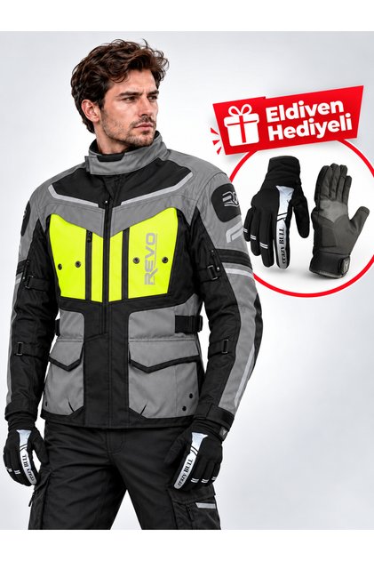 STORK Neon Sarı 4 Mevsim Korumalı Motosiklet Montu Rider Set – Eldiven Hediyeli