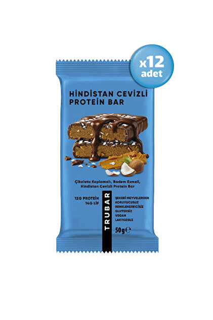 Çikolata Kaplamalı, Badem Ezmeli, Hindistan Cevizli Protein Bar 50 g x 12 Adet