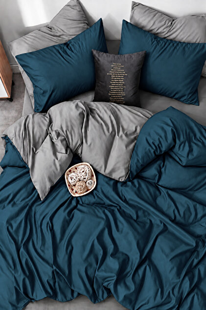 Duvet Cover Set with Fitted Sheet Double Petrol - Gray