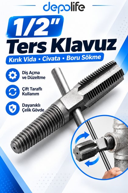 1/2 Ters Klavuz M20 Kılavuz Kırık Vida Civata Boru Musluk Tamir Sökme Aparatı Diş Açma Düzeltme