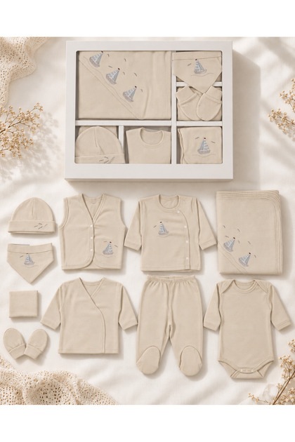 10-Piece Baby Boy Hospital Discharge Set with Ship-Through Detail / 10-Piece 100% Cotton Baby Boy Zibin Set