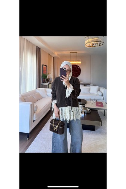 Romantic Lace Detailed Oversized Knitwear Cardigan