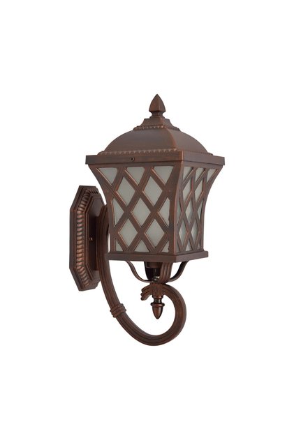 Aplică de perete de exterior Jersey KL5545, 1xE27, maro antichizat + sticlă albă, aluminiu + sticlă, IP23, stil clasic,