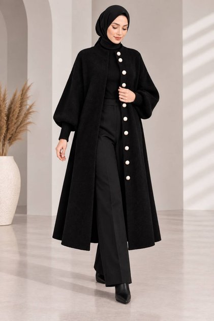 Women's oversized beardy knit long cardigan with button detail