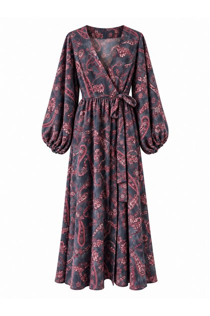 Lady Belted Double Breasted Balloon Sleeve Dress Women's Smoke