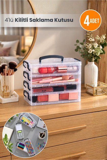 4-Layer Lockable Drawer Organizer with Lid Office Storage Box Maktaj Box