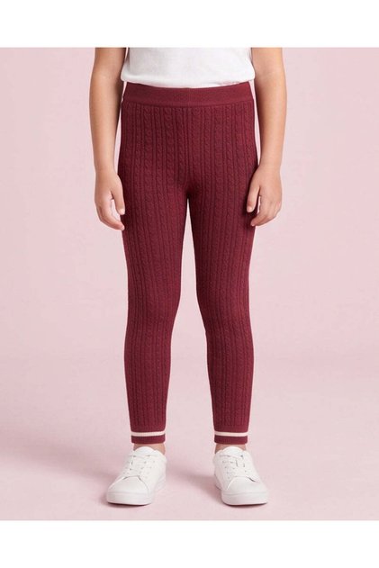 Girls Burgundy Cable Knit Leggings