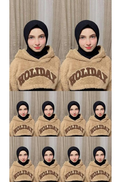 10 Pcs Snap-On Hijab Cap Striped Children's