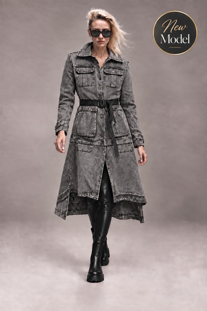 Smoked Denim Trench Coat with Backpack Detail