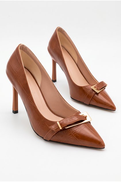 Women's Pointed Toe Thin Heeled Stiletto Shoes with Buckle Detail