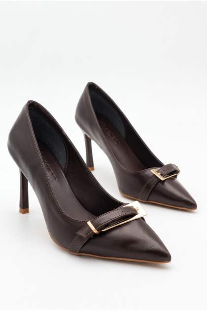 Women's Pointed Toe Thin Heeled Stiletto Shoes with Buckle Detail