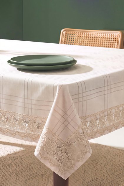 Cream Linen Effect Stain-Resistant Tablecloth 150X220 cm