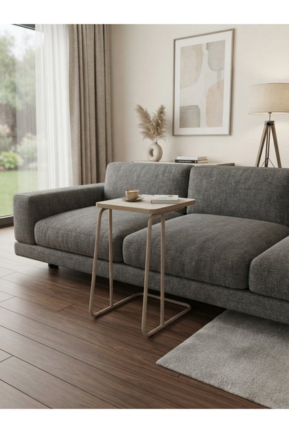 Simay 2'li İç içe Geçen Metal Ayaklı Zigon Sehpa, Traverten-Cappiccino Oturma Odası Sehpası,