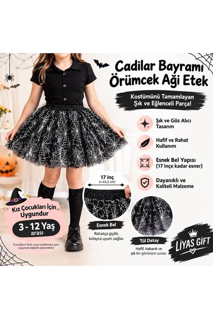 Halloween Cadılar Bayramı Örümcek Ağı Etek Siyah