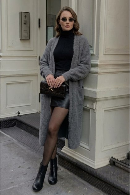 Angora Beard Yarn Long Women's Cardigan