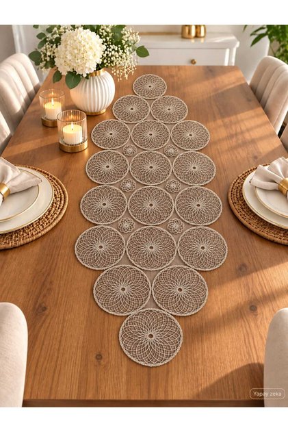 Honeycomb Lace Runner/Table-Console Cover Mink 35X105 cm
